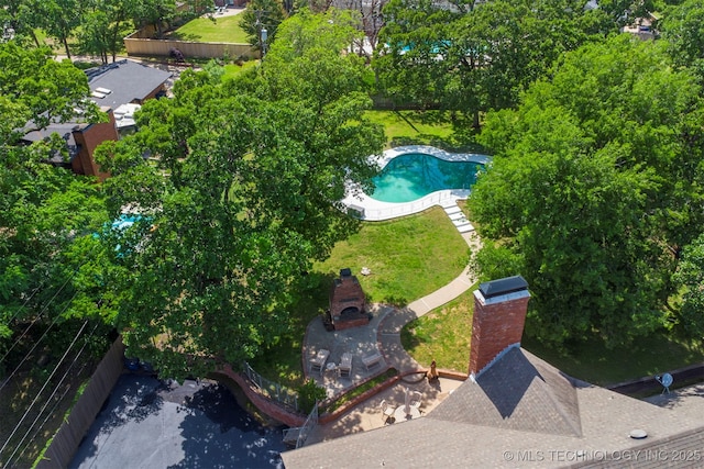 2956 E 69th St, Tulsa, OK 74136 - drone / aerial view of a pool and a tree filled landscape