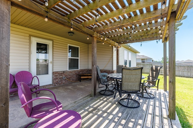 23218 Bessie Blvd, Claremore, OK 74019 - wooden deck with a pergola and outdoor dining area