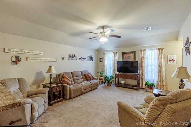 23218 Bessie Blvd, Claremore, OK 74019 - living area featuring light carpet and a ceiling fan