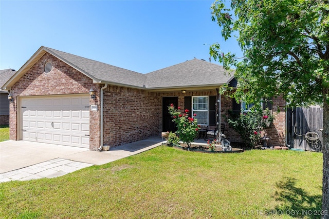 23218 Bessie Blvd, Claremore, OK 74019 - single story home with a garage, a front yard, brick siding, driveway, and a shingled roof