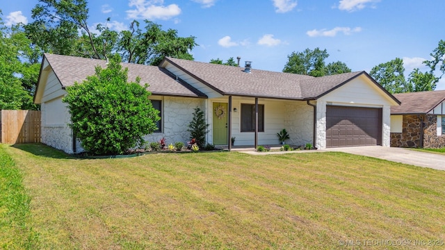 1010 S Wewoka Ave, Claremore, OK 74017 - single story home featuring stone siding, an attached garage, a shingled roof, and concrete driveway