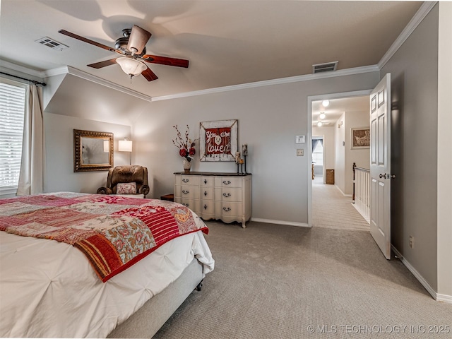 5517 E 101st Pl, Tulsa, OK 74137 - bedroom with crown molding, carpet, baseboards, and a ceiling fan