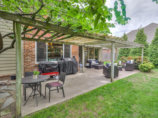 5517 E 101st Pl, Tulsa, OK 74137 - view of patio featuring an outdoor living space, a pergola, and a grill