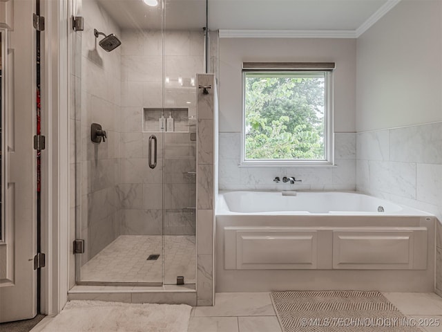 5517 E 101st Pl, Tulsa, OK 74137 - full bath with a garden tub, a stall shower, and ornamental molding