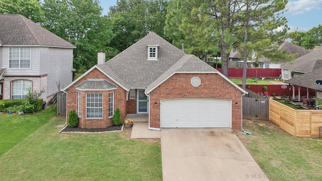 1414 W 114th St, Jenks, OK 74037 - traditional home with a shingled roof, brick siding, a garage, concrete driveway, and a chimney