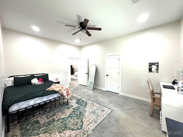 116645 S 4215th Rd, Eufaula, OK 74432 - bedroom featuring concrete flooring, recessed lighting, baseboards, and a ceiling fan