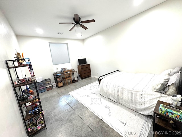 116645 S 4215th Rd, Eufaula, OK 74432 - bedroom featuring finished concrete flooring, recessed lighting, and a ceiling fan