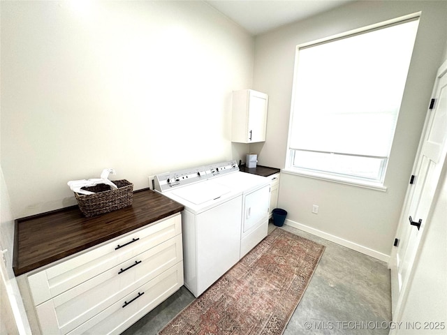 116645 S 4215th Rd, Eufaula, OK 74432 - laundry room with cabinet space, baseboards, and washer and dryer
