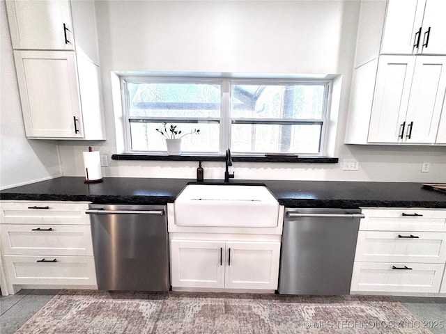 116645 S 4215th Rd, Eufaula, OK 74432 - kitchen featuring stainless steel dishwasher, a sink, and white cabinetry