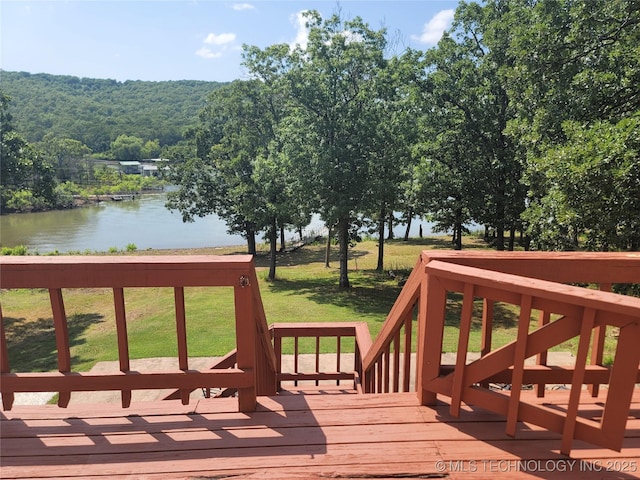 363 W 1700th Rd, Stigler, OK 74432 - wooden deck featuring a water view and a yard