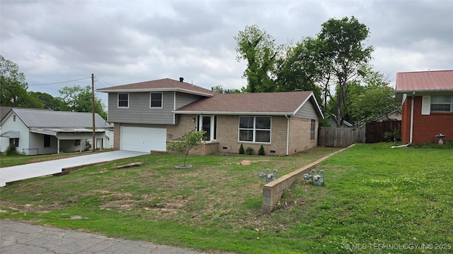 411 S 3rd, Eufaula, OK 74432 - split level home with brick siding, driveway, an attached garage, and a shingled roof