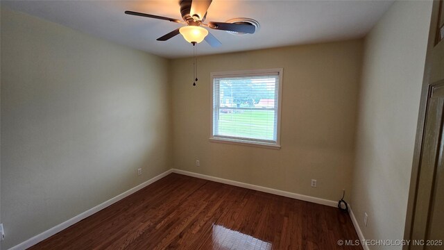 411 S 3rd, Eufaula, OK 74432 - unfurnished room featuring dark wood-type flooring, baseboards, and a ceiling fan
