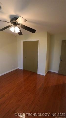 411 S 3rd, Eufaula, OK 74432 - unfurnished room featuring wood finished floors, baseboards, and a ceiling fan