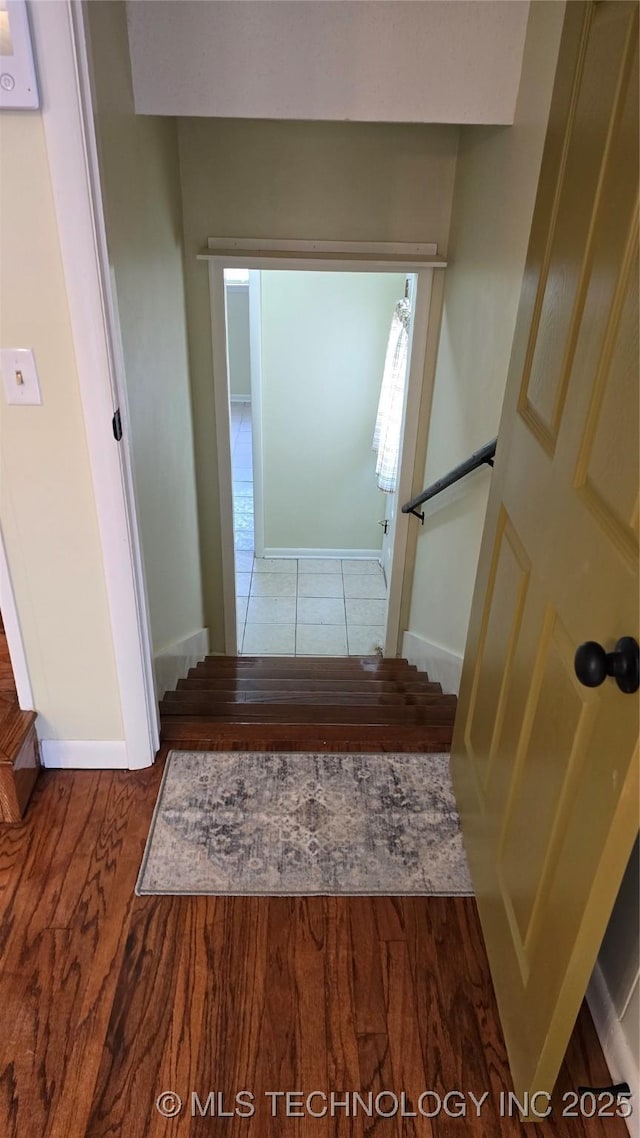 411 S 3rd, Eufaula, OK 74432 - stairway featuring wood finished floors and baseboards