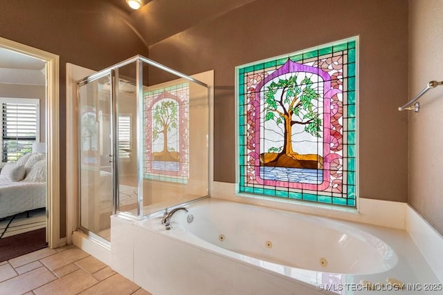 full bath with a shower stall, ensuite bath, and a tub with jets