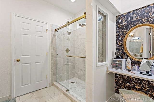 64 Floyd Everet, Colbert, OK 74733 - full bathroom with a stall shower and marble finish flooring