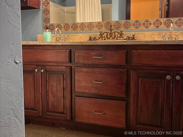 1216 N Oak Grove Rd, Drumright, OK 74030 - full bath with tile patterned flooring and double vanity