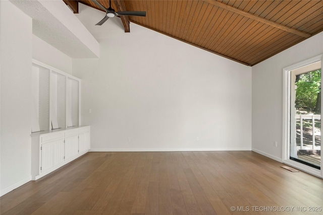 3442 E 75th Pl, Tulsa, OK 74136 - unfurnished living room featuring a ceiling fan, wooden ceiling, hardwood / wood-style floors, and baseboards