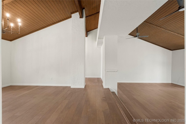 3442 E 75th Pl, Tulsa, OK 74136 - additional living space featuring a chandelier, wood finished floors, wooden ceiling, a ceiling fan, and baseboards