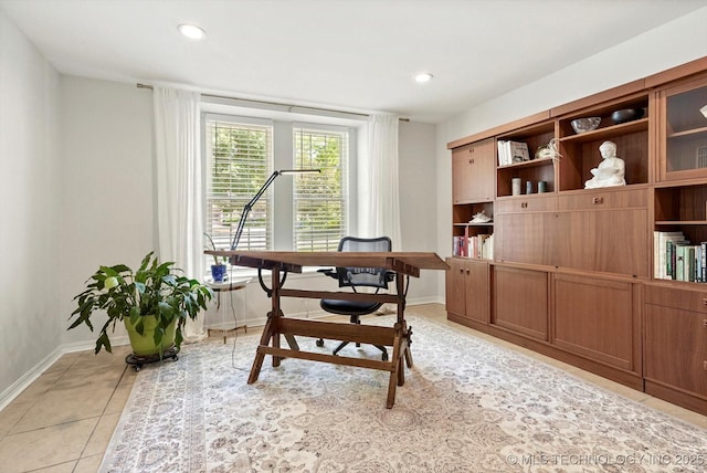 3606 E 70th Pl, Tulsa, OK 74136 - office featuring baseboards, light tile patterned floors, and recessed lighting
