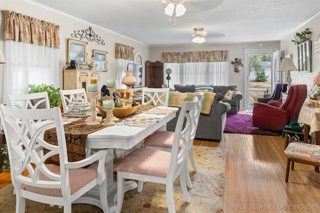 819 W Elm St, Durant, OK 74701 - dining room with ceiling fan, light wood-type flooring, and crown molding