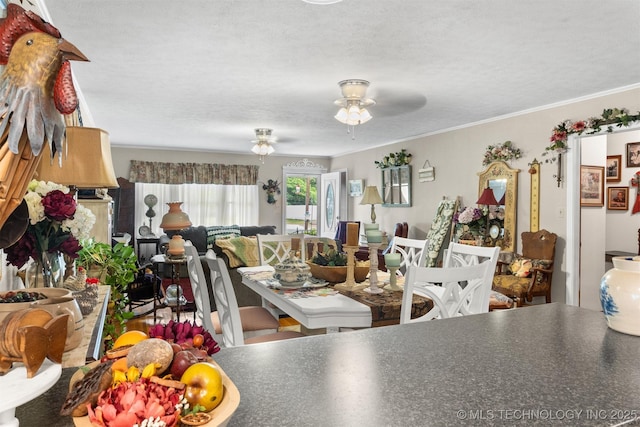 819 W Elm St, Durant, OK 74701 - dining space featuring a ceiling fan and crown molding