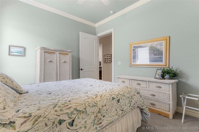 12432 Boulder Rdg, Sperry, OK 74073 - bedroom with crown molding, carpet, ceiling fan, and baseboards