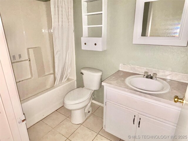 404 David Walker Ln, Stigler, OK 74462 - bathroom with vanity, tile patterned flooring, toilet, shower / bathtub combination with curtain, and baseboards