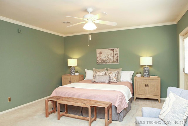 4507 S Irvington Ave, Tulsa, OK 74135 - bedroom with carpet floors, ornamental molding, baseboards, and ceiling fan
