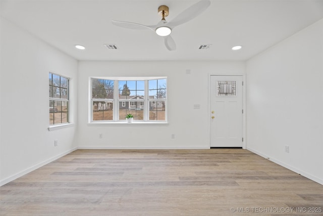 3919 E Archer St, Tulsa, OK 74115 - foyer with light wood-style flooring, ceiling fan, and recessed lighting
