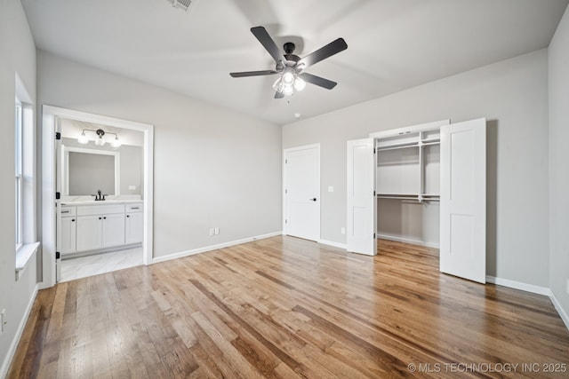 682 W 113th Ct S, Jenks, OK 74037 - unfurnished bedroom featuring light wood-style floors, connected bathroom, a closet, and ceiling fan