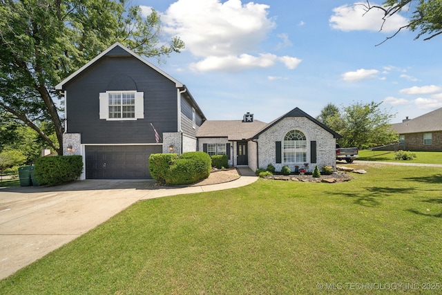 27108 E 82nd St S, Broken Arrow, OK 74014 - traditional-style house with a garage, a front yard, driveway, and brick siding