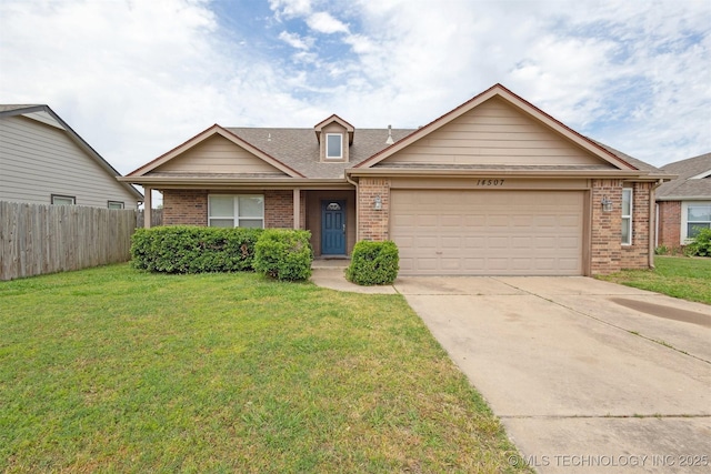 14507 E 110th Pl, Owasso, OK 74055 - view of front of home featuring brick siding, an attached garage, concrete driveway, and roof with shingles