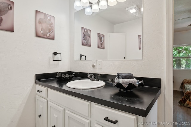 239 Seneca Dr, Sand Springs, OK 74063 - bathroom featuring vanity and wood finished floors