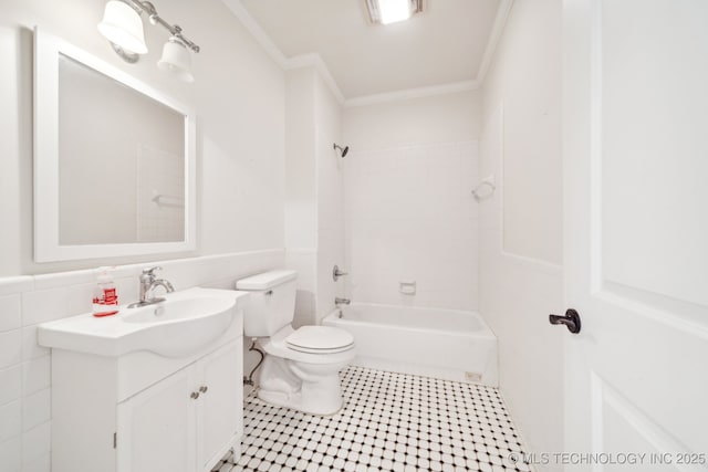 8008 S Juniper Ave, Broken Arrow, OK 74011 - full bathroom with ornamental molding, vanity, toilet, bathtub / shower combination, and tile patterned flooring