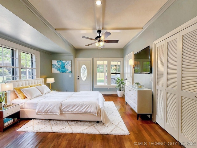 525 W Downing St, Tahlequah, OK 74464 - bedroom featuring dark wood-type flooring and ceiling fan
