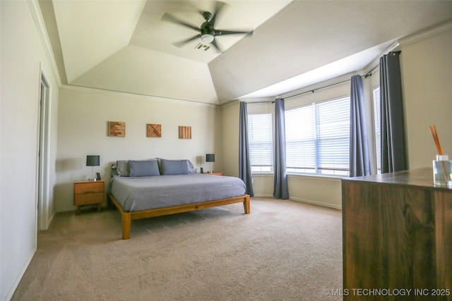 3983 S 216th E Ave, Broken Arrow, OK 74014 - bedroom featuring light colored carpet, baseboards, lofted ceiling, and ceiling fan