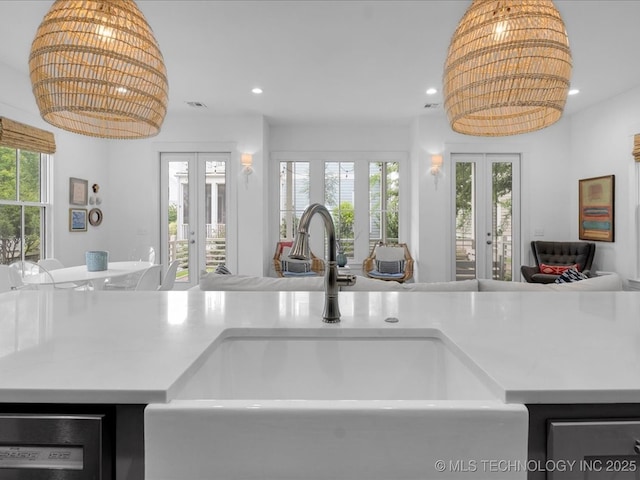 40 Center Ln N, Carlton Landing, OK 74432 - kitchen view of french doors, recessed lighting, and dishwashing machine