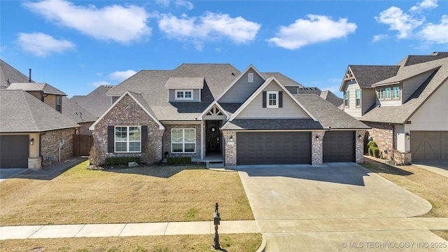 5412 E 122nd St S, Bixby, OK 74008 - craftsman-style home with roof with shingles, brick siding, concrete driveway, and a front lawn
