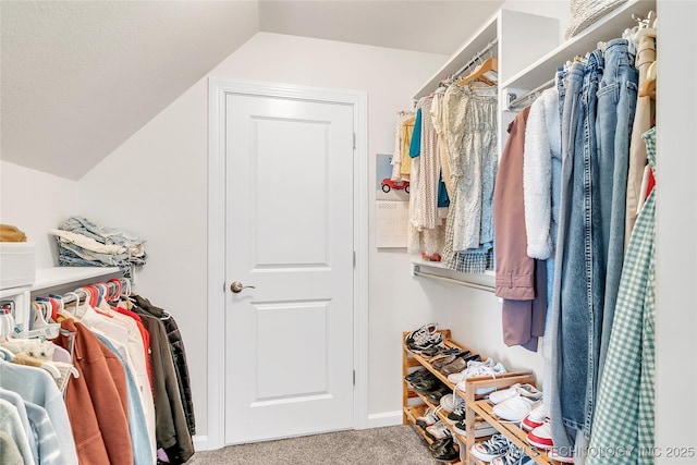 5412 E 122nd St S, Bixby, OK 74008 - walk in closet featuring carpet and vaulted ceiling