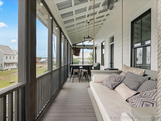 42 Redbud St, Carlton Landing, OK 74432 - sunroom with ceiling fan, an outdoor living space, and beamed ceiling