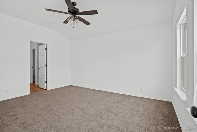 11412 E 93rd Pl, Owasso, OK 74055 - carpeted empty room with ceiling fan, vaulted ceiling, and baseboards