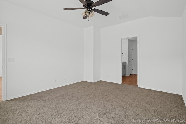 11412 E 93rd Pl, Owasso, OK 74055 - unfurnished room with carpet flooring, a ceiling fan, baseboards, and vaulted ceiling
