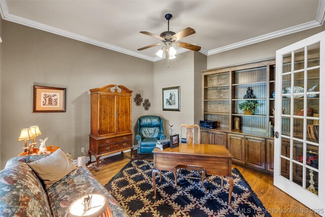 10942 S 93rd E Ave, Bixby, OK 74133 - office space with a ceiling fan, ornamental molding, and light wood-style flooring