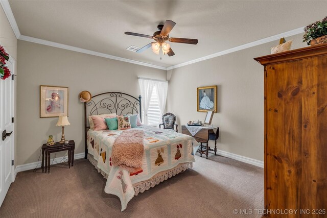 10942 S 93rd E Ave, Bixby, OK 74133 - bedroom with carpet flooring, ornamental molding, baseboards, and a ceiling fan