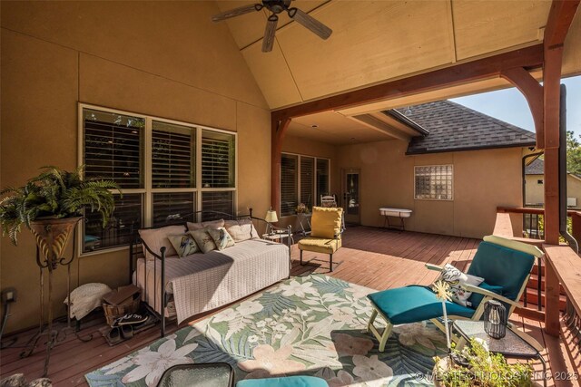 10942 S 93rd E Ave, Bixby, OK 74133 - view of patio featuring a wooden deck, outdoor lounge area, and a ceiling fan