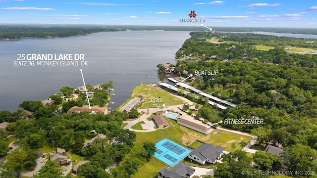25 Grand Lake Dr Unit 3B, Afton, OK 74331 - aerial overview of property's location with a nearby body of water and a forest