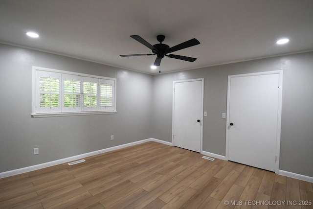 96358 S 4531, Vian, OK 74962 - unfurnished bedroom with wood finished floors, recessed lighting, baseboards, and ceiling fan