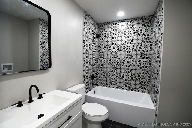 96358 S 4531, Vian, OK 74962 - bathroom with toilet, shower / bath combination, vanity, recessed lighting, and tile patterned flooring