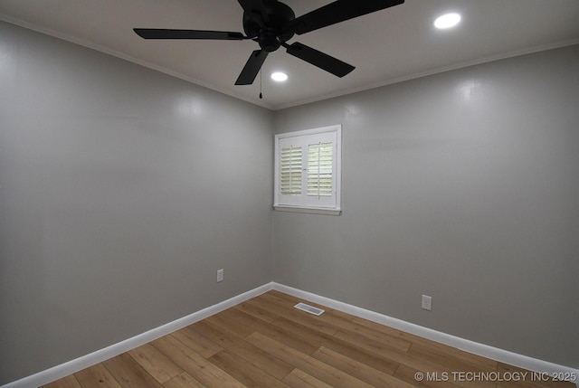 96358 S 4531, Vian, OK 74962 - unfurnished room featuring light wood-style floors, recessed lighting, ceiling fan, baseboards, and ornamental molding